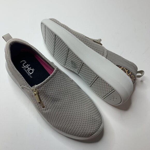 Ryka Ally Gray Leopard Detail Knit Athletic Training Shoes Womens Size 8 WIDE - Picture 1 of 8